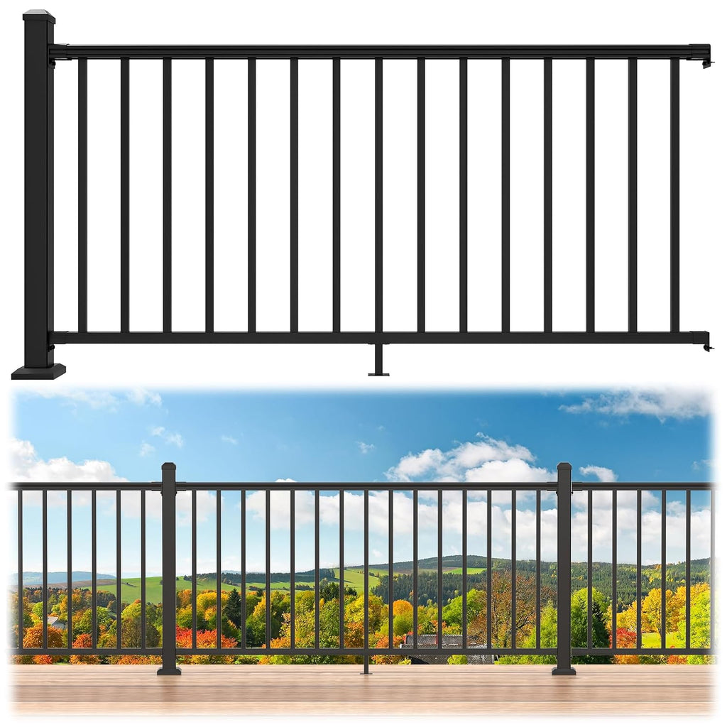 Egadis 36 in. H x 6 ft. W Porch and Deck Railing Kit, Aluminum Railing Kit, Black Textured AAMA 2604 Powder-Coat Finish Railing System for Outdoor Decks, Porches & Balconies
