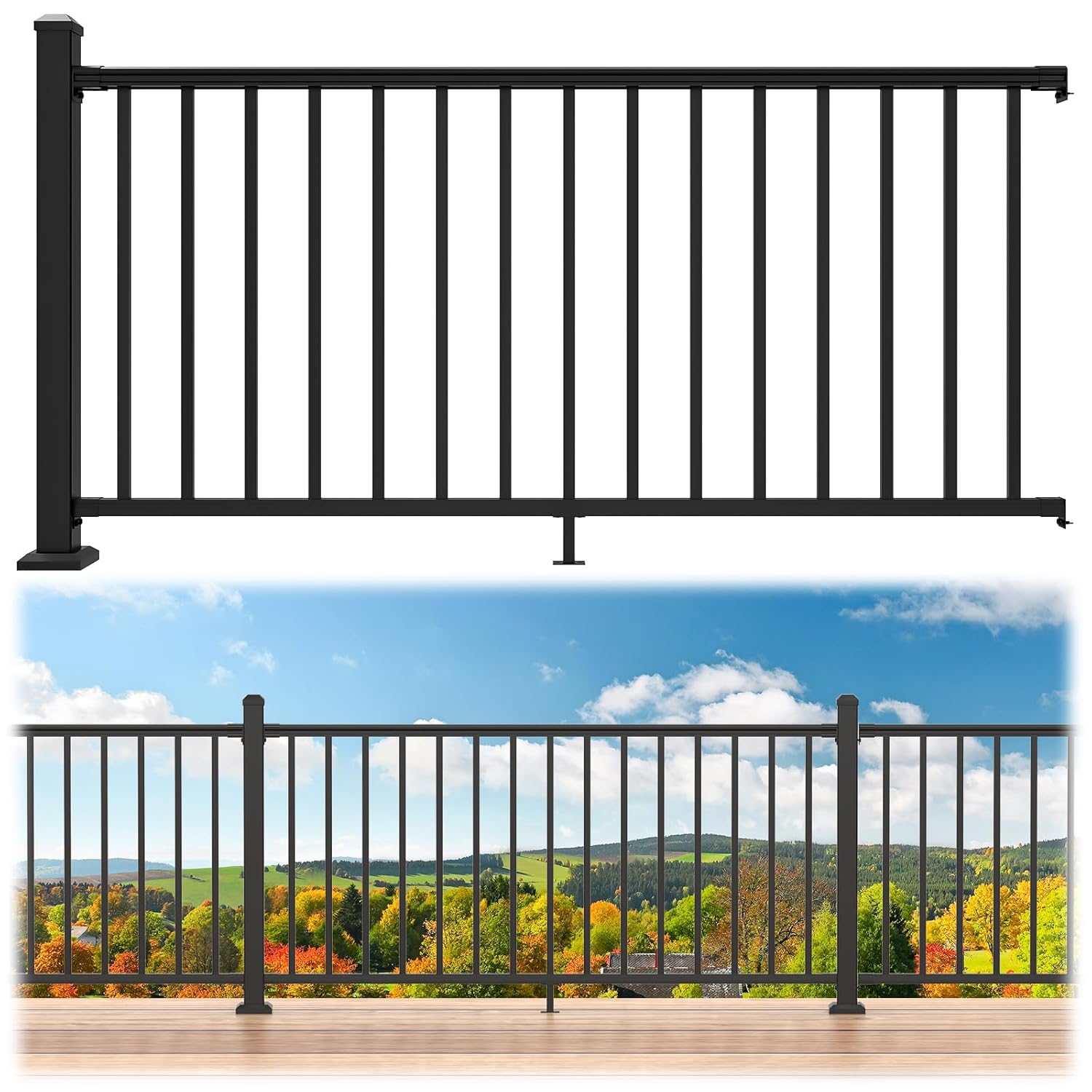 Egadis 36 in. H x 6 ft. W Porch and Deck Railing Kit, Aluminum Railing Kit, Black Textured AAMA 2604 Powder-Coat Finish Railing System for Outdoor Decks, Porches & Balconies