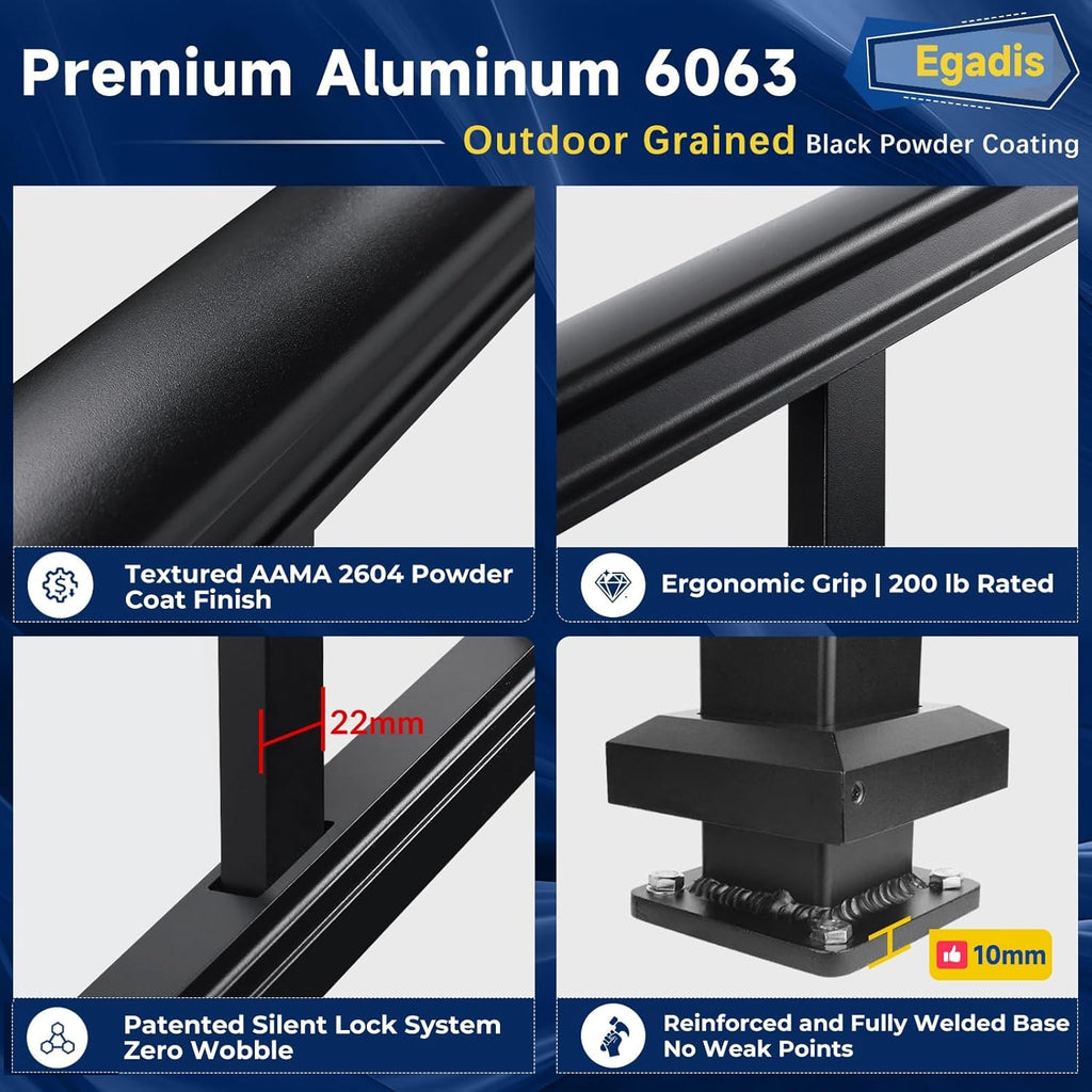 Egadis 36 in. H x 6 ft. W Porch and Deck Railing Kit, Aluminum Railing Kit, Black Textured AAMA 2604 Powder-Coat Finish Railing System for Outdoor Decks, Porches & Balconies