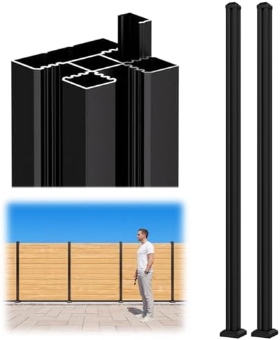 4 Pack 6FT 3-Way Aluminum Fence Post, 1.8mm Thick Walls &amp; 10mm Base, Matte Black Wood Fence Post, Rustproof &amp; Weather-Resistant for Outdoor Privacy Panels