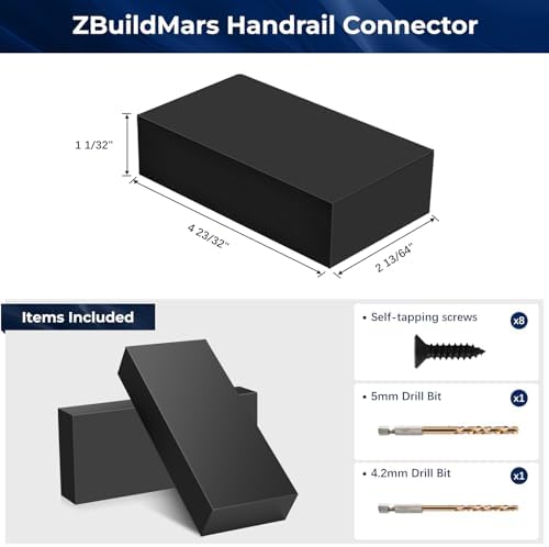 2 Pack Handrail Connector, 120mm x 56mm x 26mm, Black, POM Material, Polished Finish, Ideal for ZBuildMars 60x30mm Stainless Steel Handrails