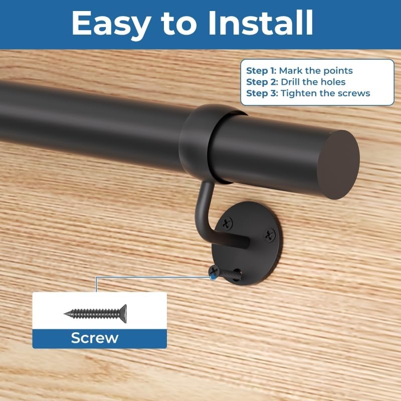 2 Pack 304 Stainless Steel Stair Railing Bracket, Black Round Base Handrail Brackets, Stair Brackets for 2" Round Stair Handrail